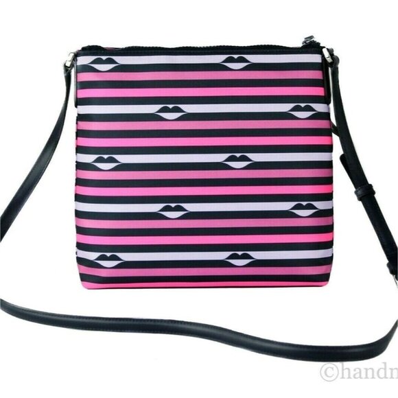 NEW Kate Spade Jae Crossbody Nylon Leather Flat Pink Multi Striped Hand Bag NEW - Picture 3 of 9